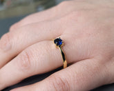 Blue Sapphire Gemstone Ring, Sterling Silver Round Statement Ring, Blue Sapphire Gold Plated Ring, Handmade Silver Ring, Jewelry for Mom